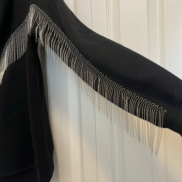 All Saints Giselle Chain Fringe Black Hoodie M - Picture 7 of 12